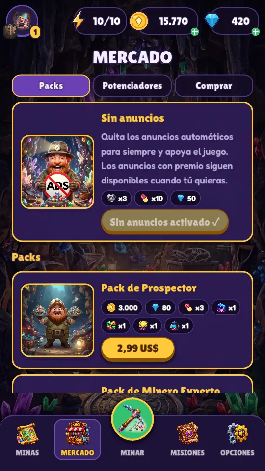 Market: packs, boosters and free rewards