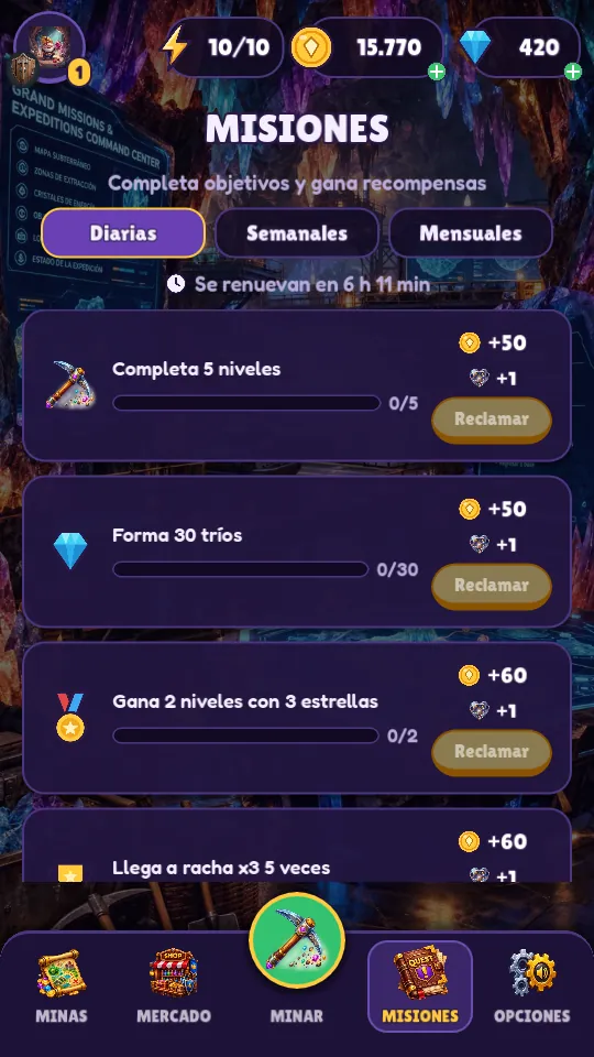 Daily, weekly and monthly missions